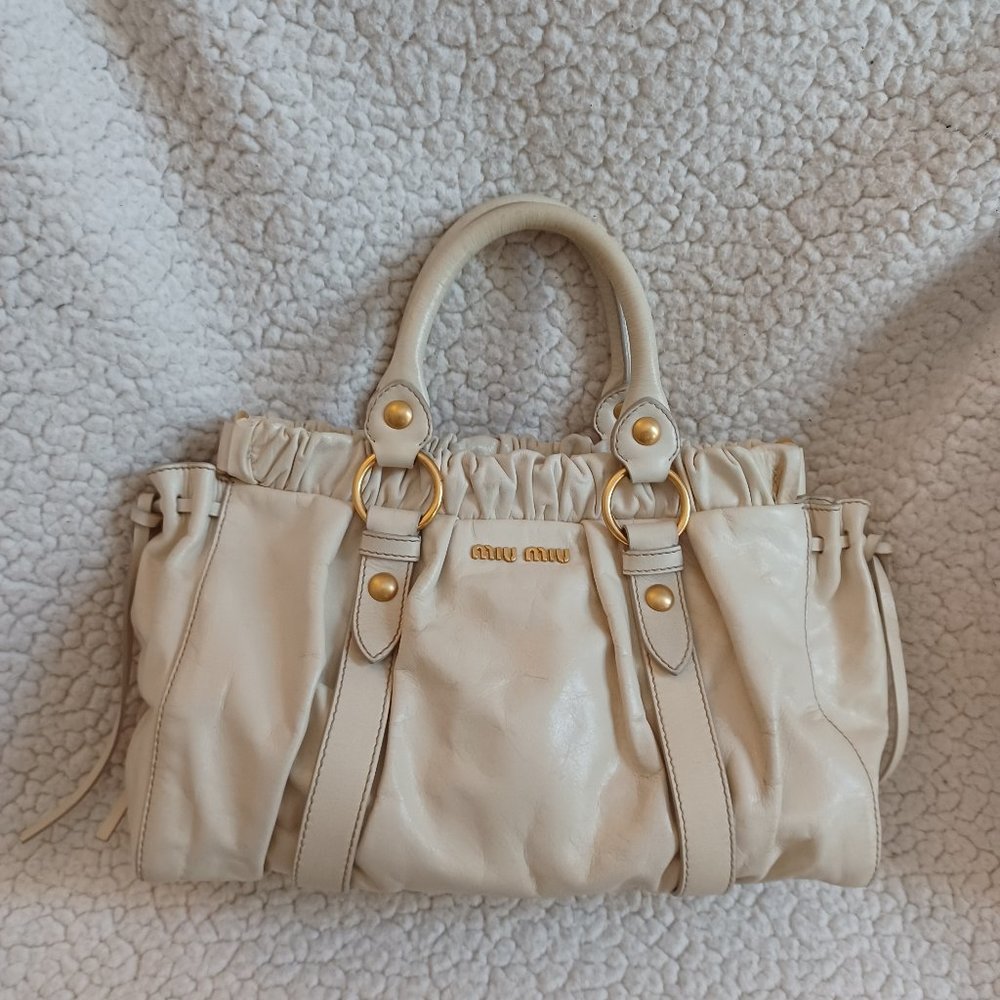 Miu Miu Vitello Lux Cream Handbag
